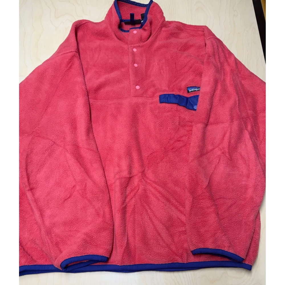Patagonia Synchilla Snap-T Pullover Mens XL Pink Blue Trim Fleece Jacket VTG 90s